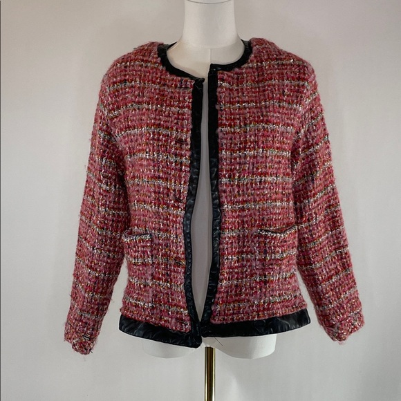 English Factory Jackets & Blazers - English Factory Faux Leather Trim Tweed Jacket, M